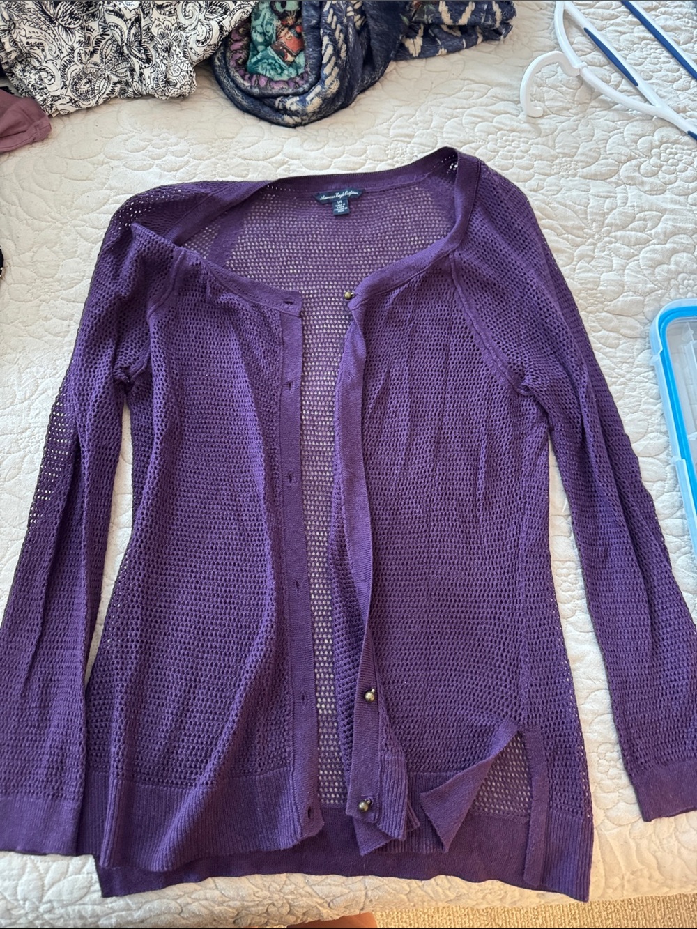 American Eagle Outfitters Purple Open-Knit Cardigan